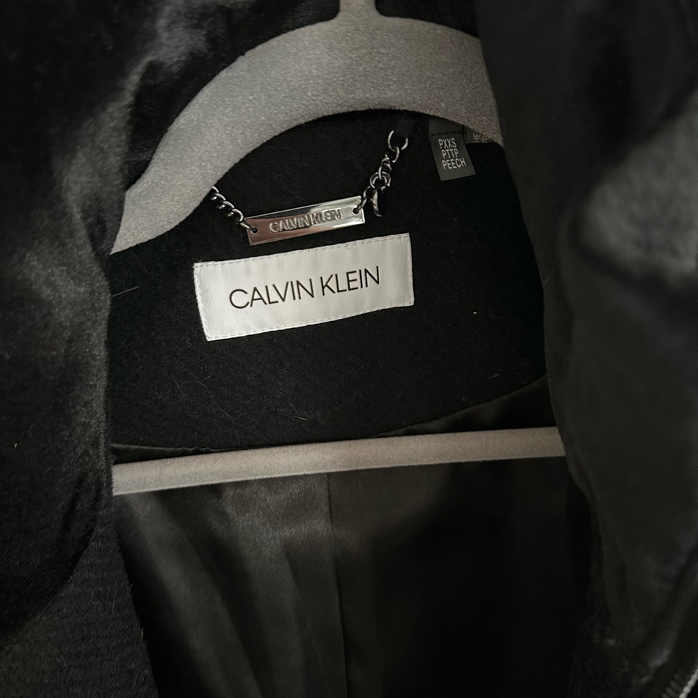Calvin Klein Petite Wool Blend Black Wrap Coat - Picture 6 of 8